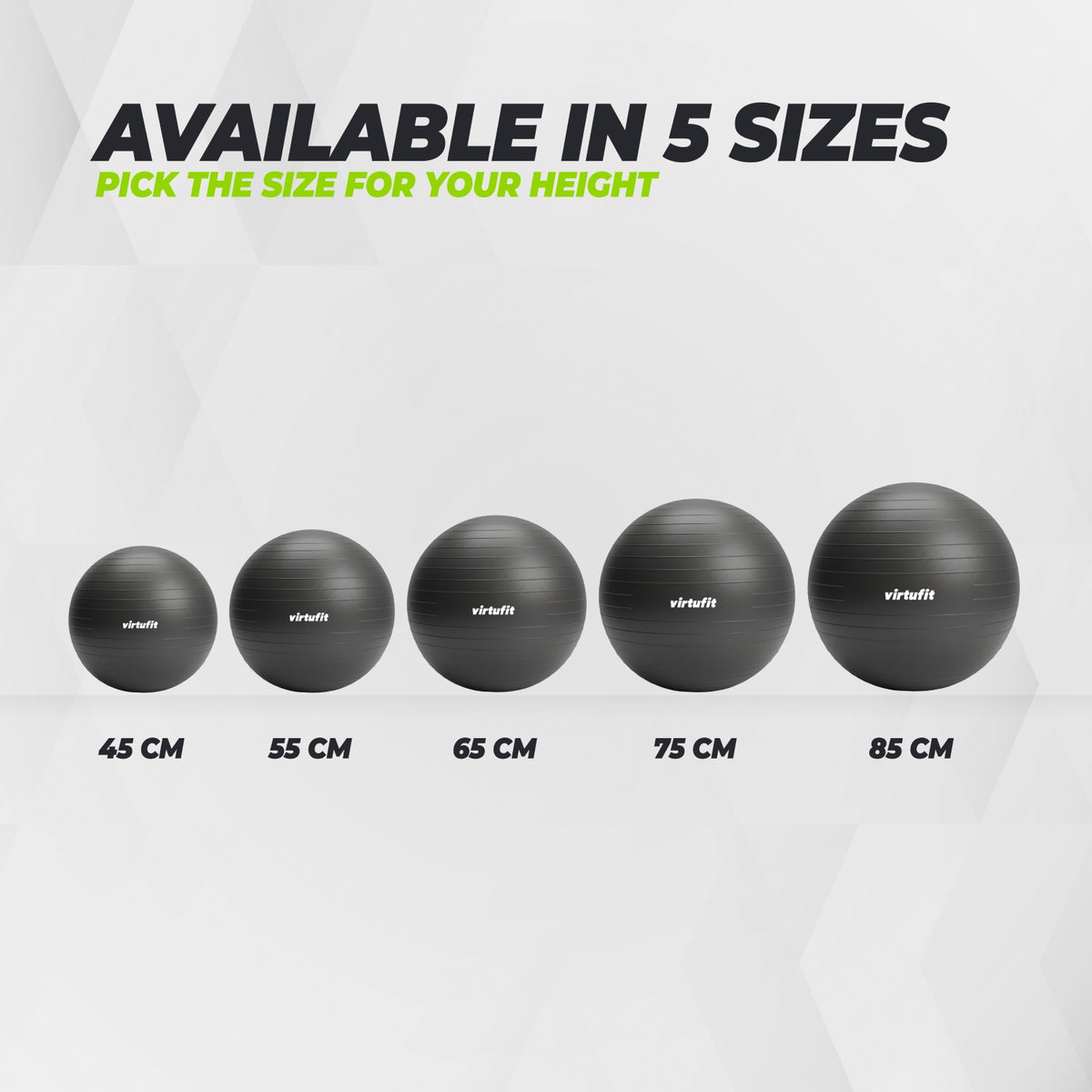 VirtuFit Anti-Burst Fitnessbal Pro - Gymbal - Swiss Ball - met Pomp - Zwart - 45 cm