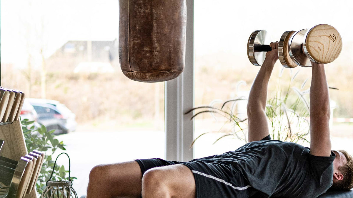 Nohrd Dumbbellset van 36 - Incl. Opbergrek - Walnoot - Detailopname
