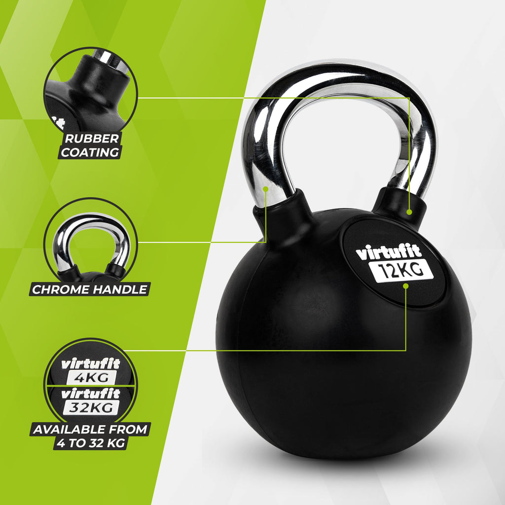 VirtuFit Kettlebell - Rubber/Chroom - 12 kg - In gebruik