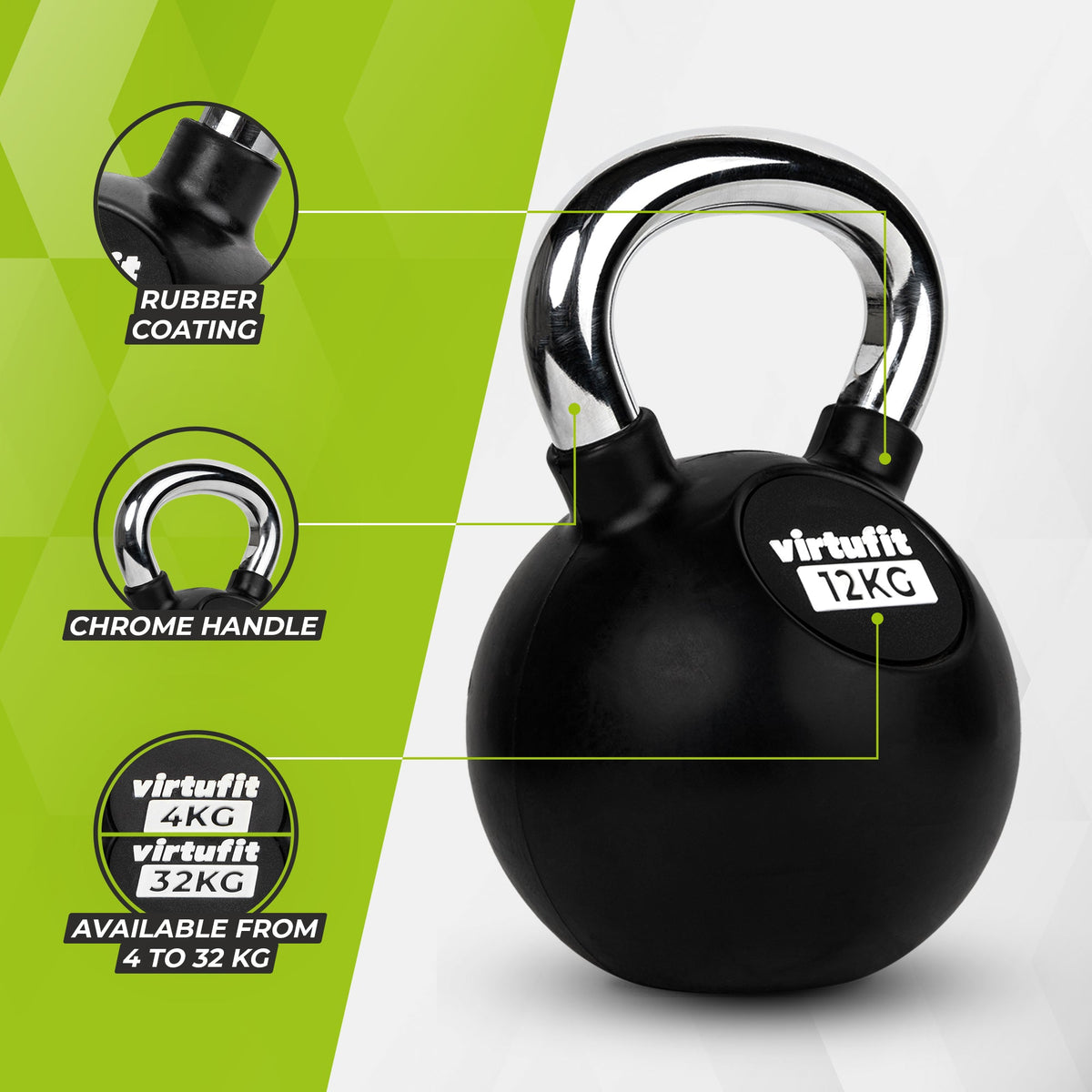 VirtuFit Kettlebell - Rubber/Chroom - 12 kg - In gebruik