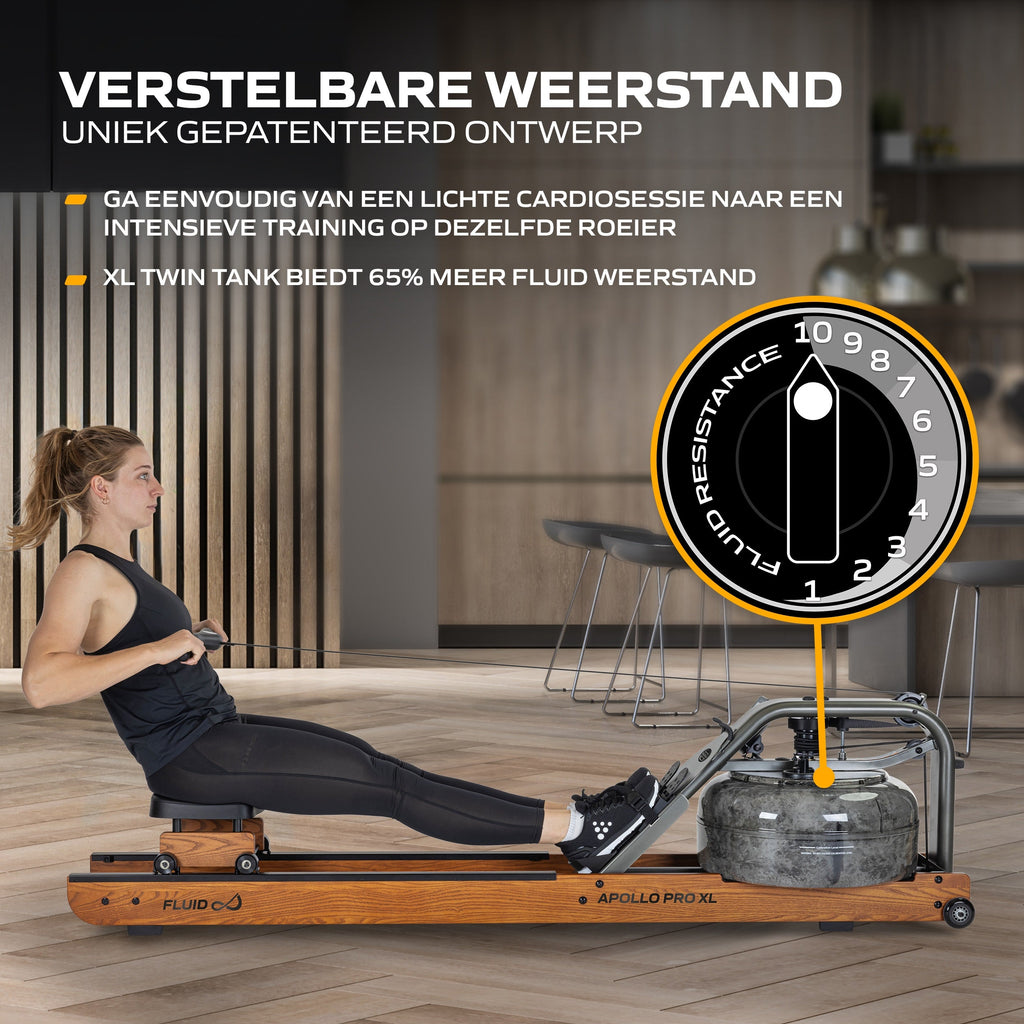 Fluid Rower Apollo Pro XL Roeitrainer - Donker Eiken - In gebruik