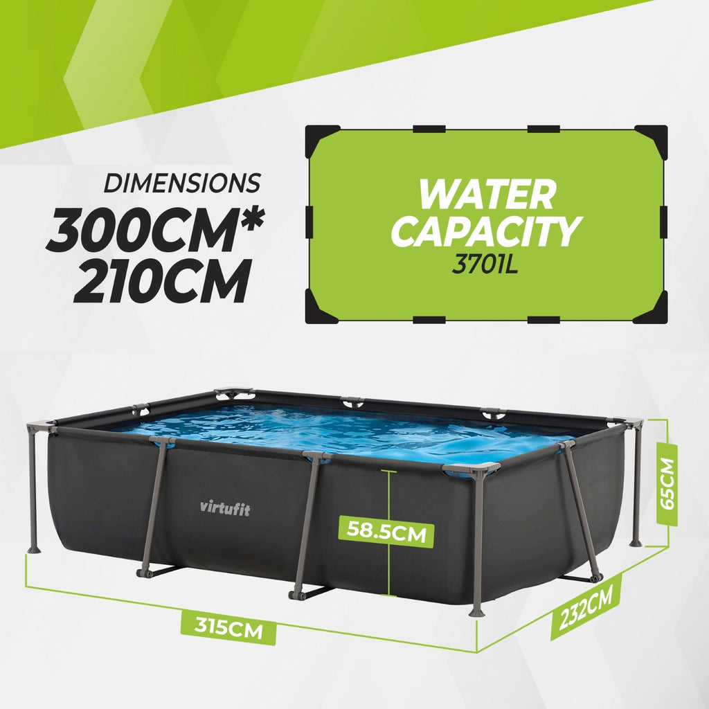 VirtuFit Rechthoekig Zwembad - 300 x 210 x 66 cm - Compleet Pakket - Antraciet - Afbeelding 7