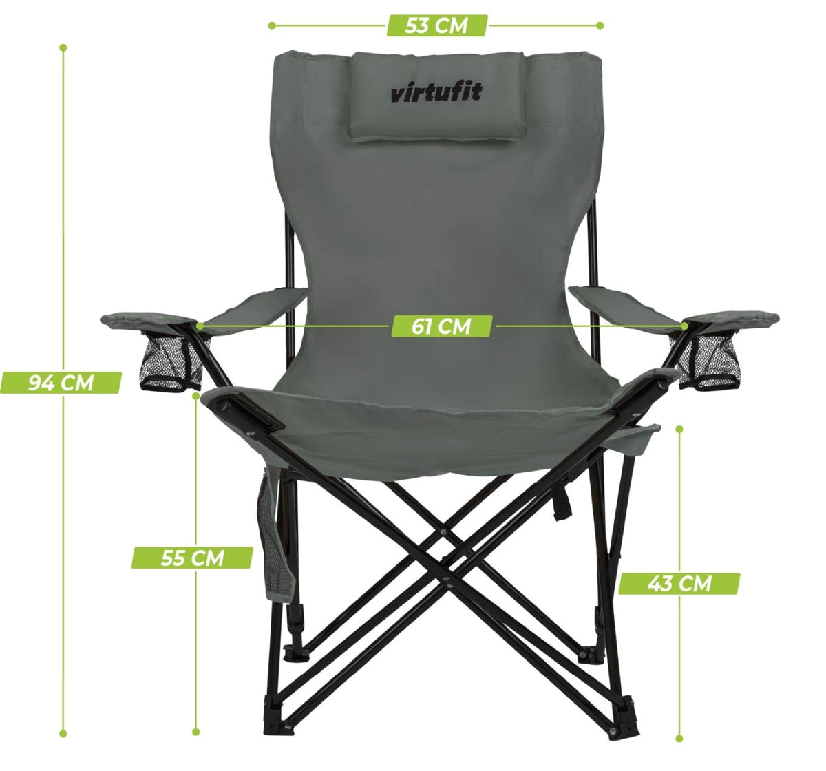 VirtuFit Campingstoel opvouwbaar met voetsteun - Strandstoel - Grijs - Set van 2 - Afbeelding 5