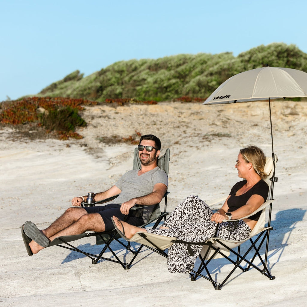 VirtuFit Campingstoel opvouwbaar met voetsteun - Strandstoel - Zwart - Set van 2 - Detail