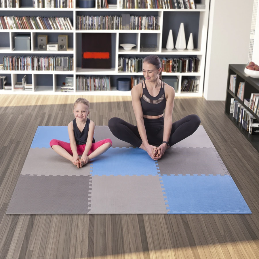One Fitness Puzzelmat - Set van 9 - 10 mm - Blauw/Grijs - In gebruik