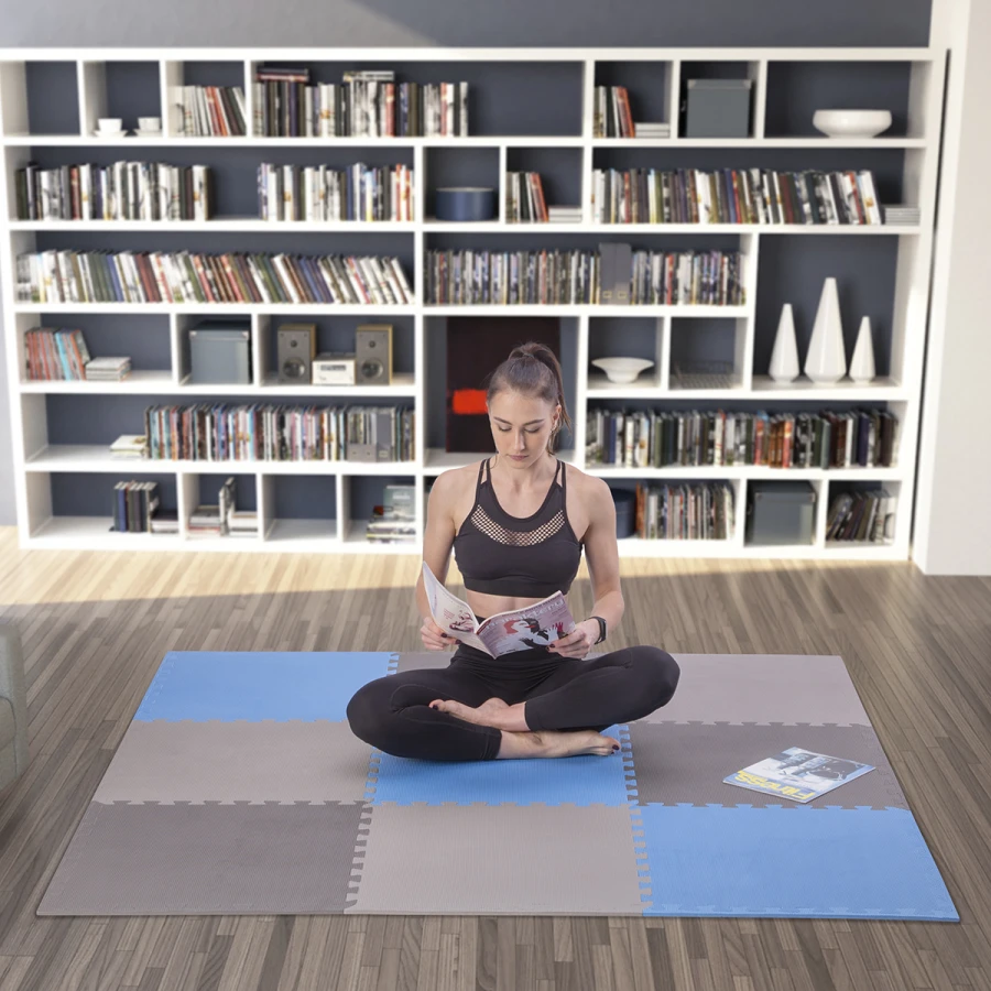 One Fitness Puzzelmat - Set van 9 - 10 mm - Blauw/Grijs - Afbeelding 8