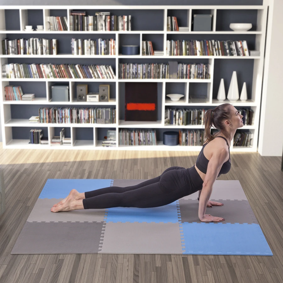 One Fitness Puzzelmat - Set van 9 - 10 mm - Blauw/Grijs - Afbeelding 9