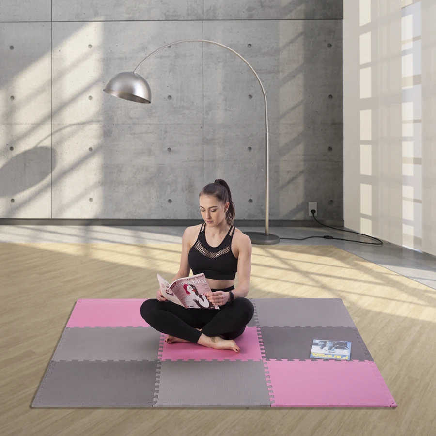 One Fitness Puzzelmat - Set van 9 - 10 mm - Roze/Grijs - Afbeelding 8