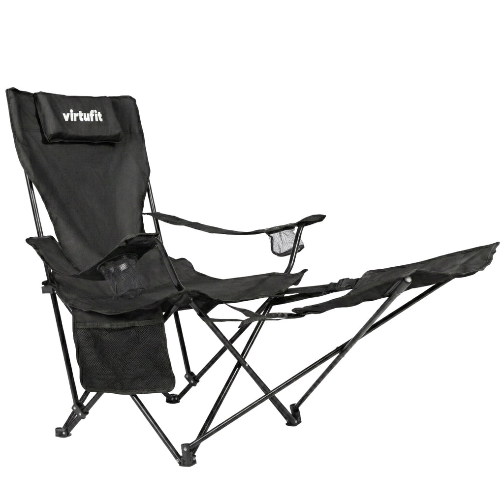 VirtuFit Campingstoel opvouwbaar met voetsteun - Strandstoel - Zwart - Set van 2 - In gebruik