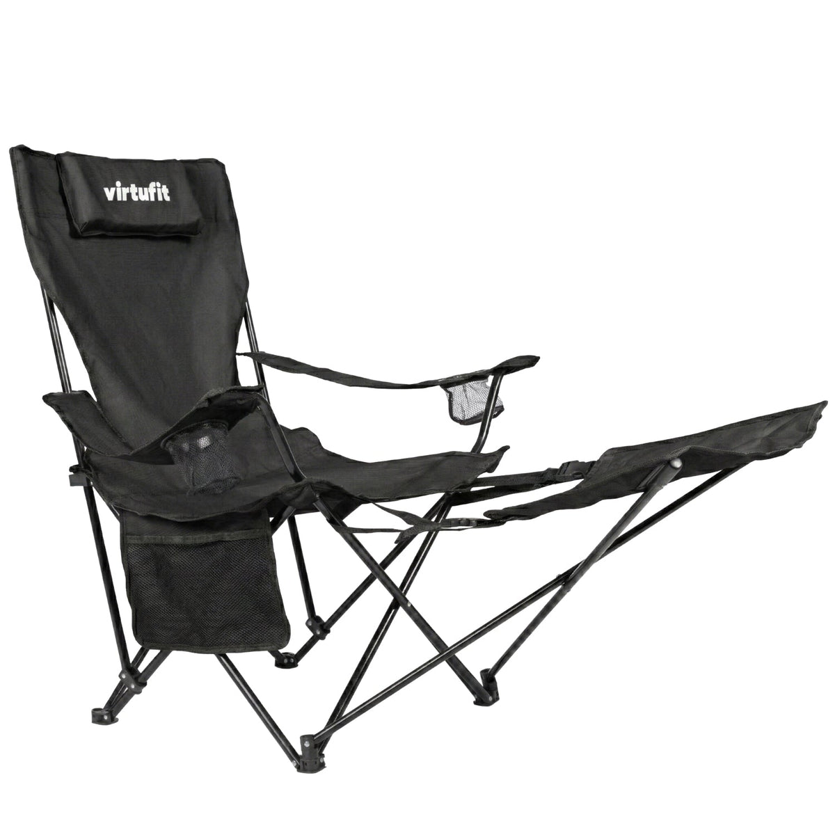 VirtuFit Campingstoel opvouwbaar met voetsteun - Strandstoel - Zwart - Set van 2 - In gebruik