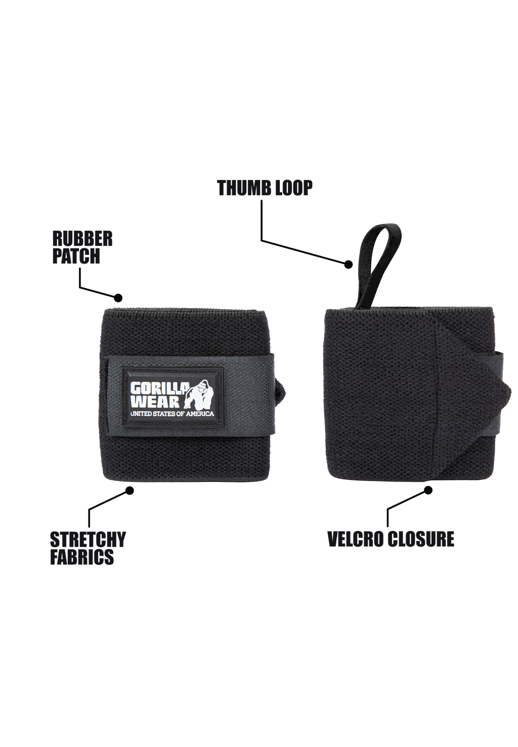 Gorilla Wear Basic Wrist Wraps - Zwart/Wit - In gebruik