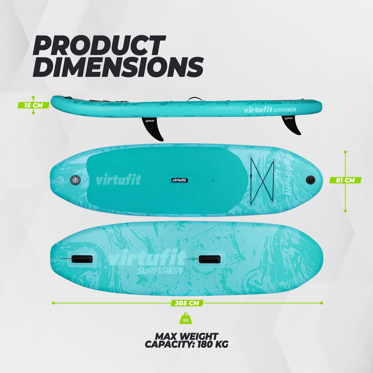 Virtufit Supboard Surfer 305 - Zwart - Inclusief Windzeil en accessoires - Tweedekans
