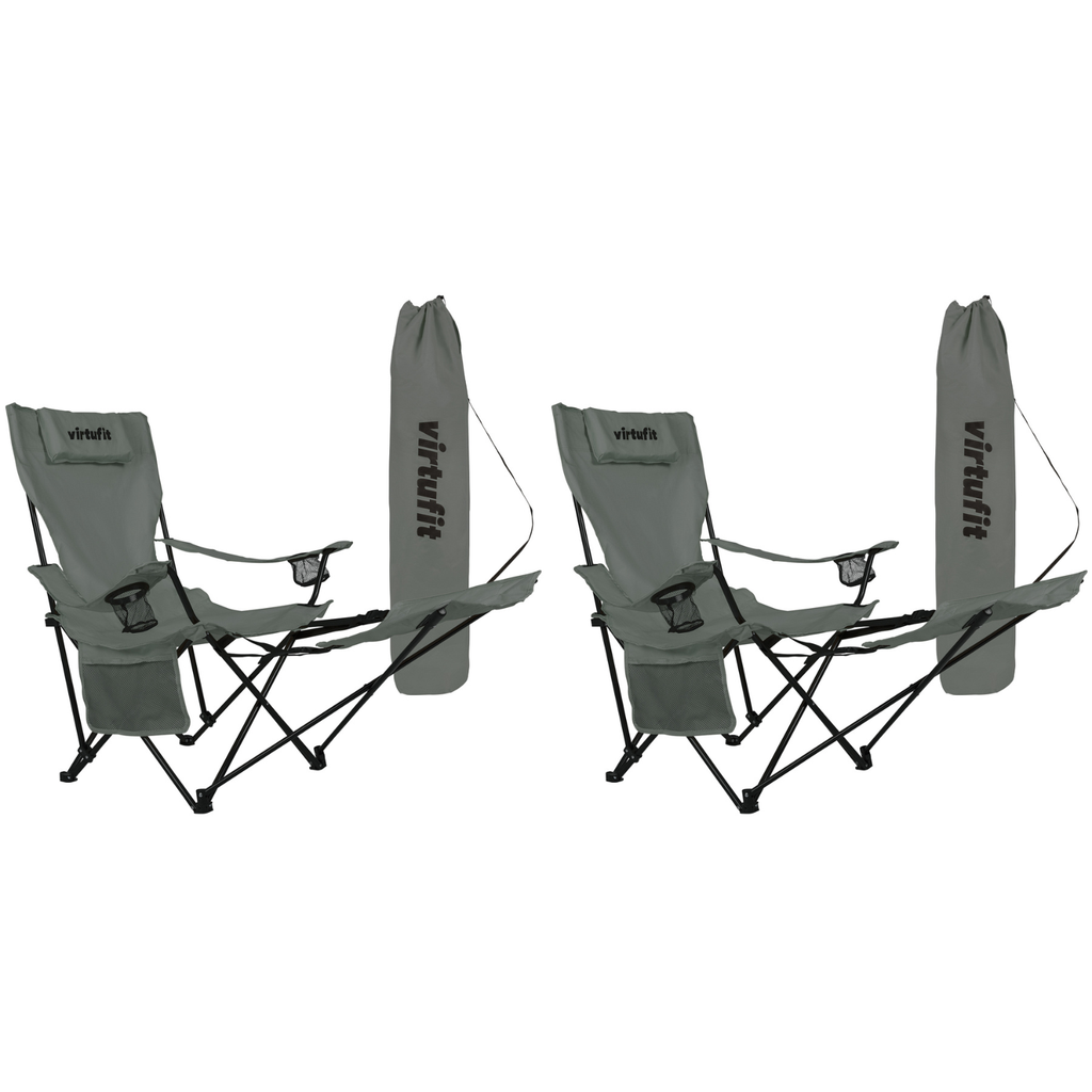 VirtuFit Campingstoel opvouwbaar met voetsteun - Strandstoel - Grijs - Set van 2 - Hoofdafbeelding