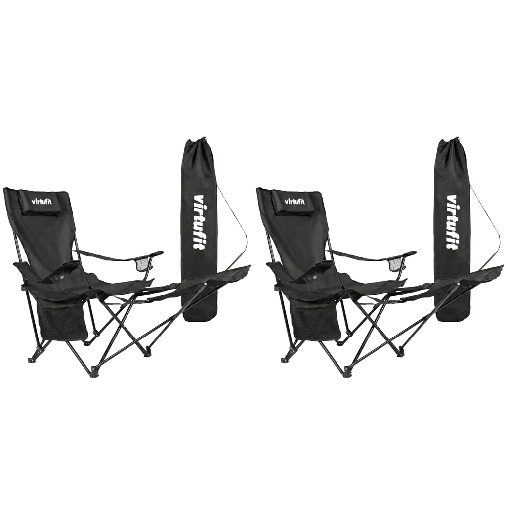 VirtuFit Campingstoel opvouwbaar met voetsteun - Strandstoel - Zwart - Set van 2 - Hoofdafbeelding