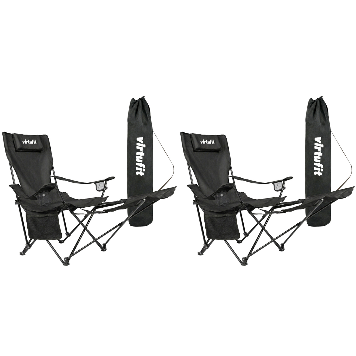 VirtuFit Campingstoel opvouwbaar met voetsteun - Strandstoel - Zwart - Set van 2 - Hoofdafbeelding