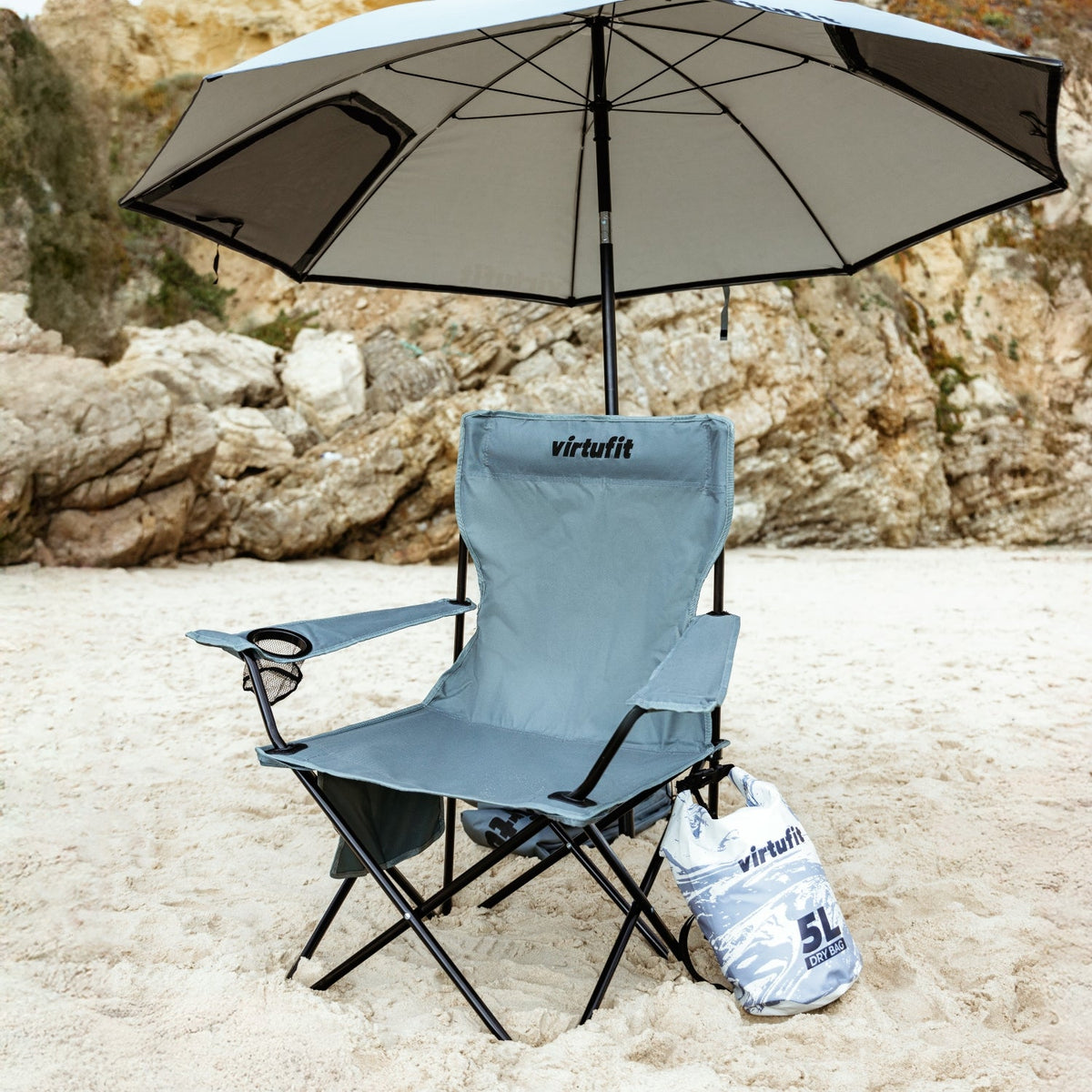 VirtuFit Opvouwbare Camping Stoel - Grijs - Set van 2