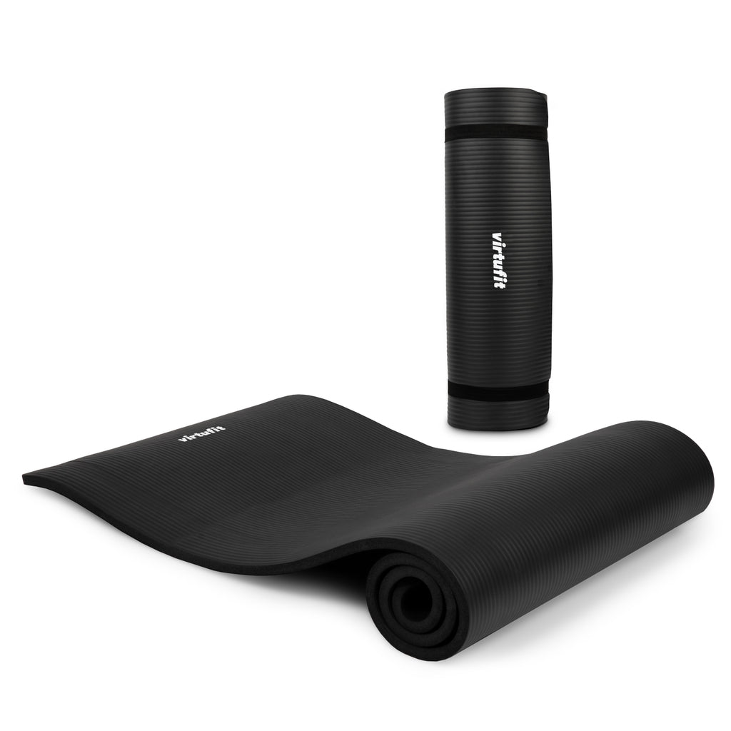 VirtuFit NBR Fitnessmat - 180 x 60 x 1,5 cm - Zwart - met Draagkoord